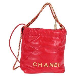 CHANEL Chanel 22 Matelasse Chain Hand Bag Leather 2way Red Gold CC Auth MX106SM